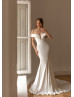 Elegant Ivory Satin Wedding Dress With Detachable Train